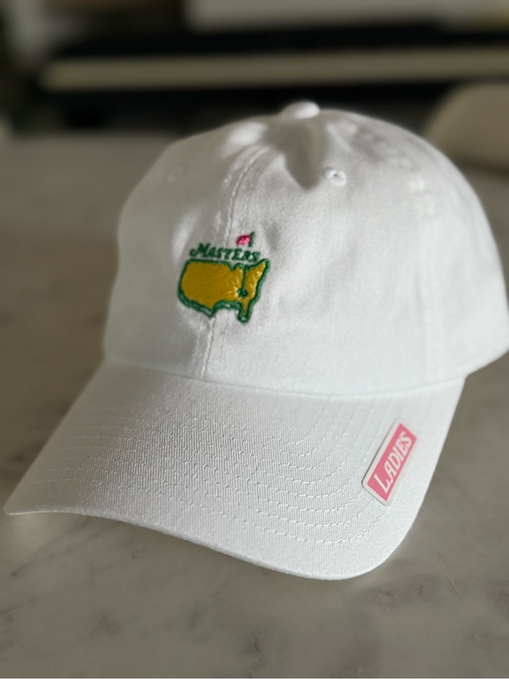 Masters White Ladies Cap with Yellow & Green Embroidered Map
